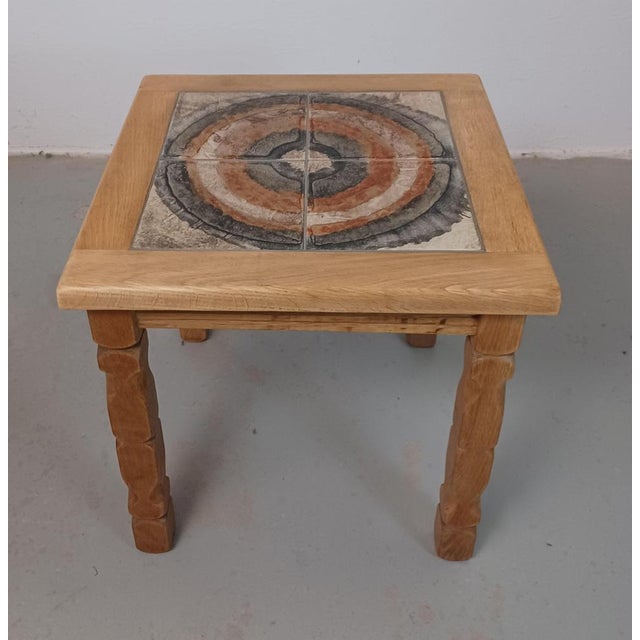 1970's Henning Kjærnulf brutalist sidetable in oak with Søholm tiles Square sofa / side tables in solid oak. Designed by...