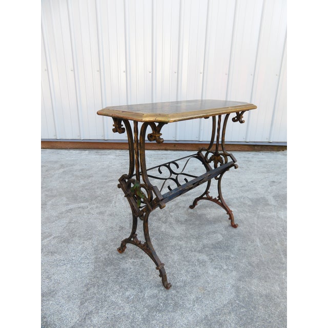Vintage 1930's Hand Forged Wrought Iron Gilt Side Table ~ Spanish Revival ~ Hollywood Regency ~ French ~Plant Stand For Sale - Image 4 of 18