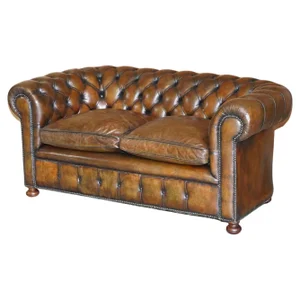 Cigar Brown Leather & Walnut Chesterfield Sofa