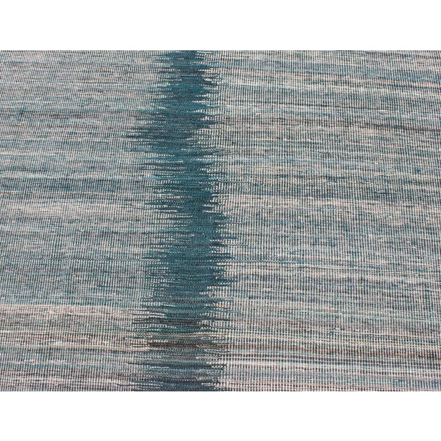 Textile Modern Design Kilim Rug With Vertical Strip in White, Cream, Gray and Teal For Sale - Image 7 of 12