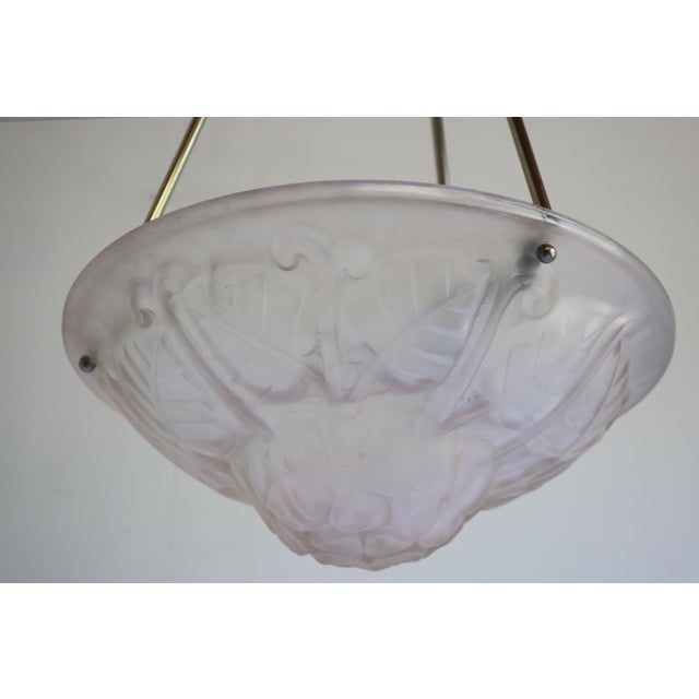 Antique Art Deco Art Nouveau Floral Pendant Chandelier in Soft Pink by Degue, 1930 For Sale - Image 13 of 14