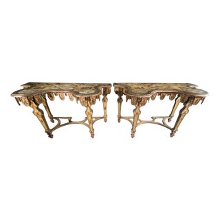 Venetian Polychrome and Giltwood Consoles in the style of Lacca Povera, 1790, Set of 2 For Sale