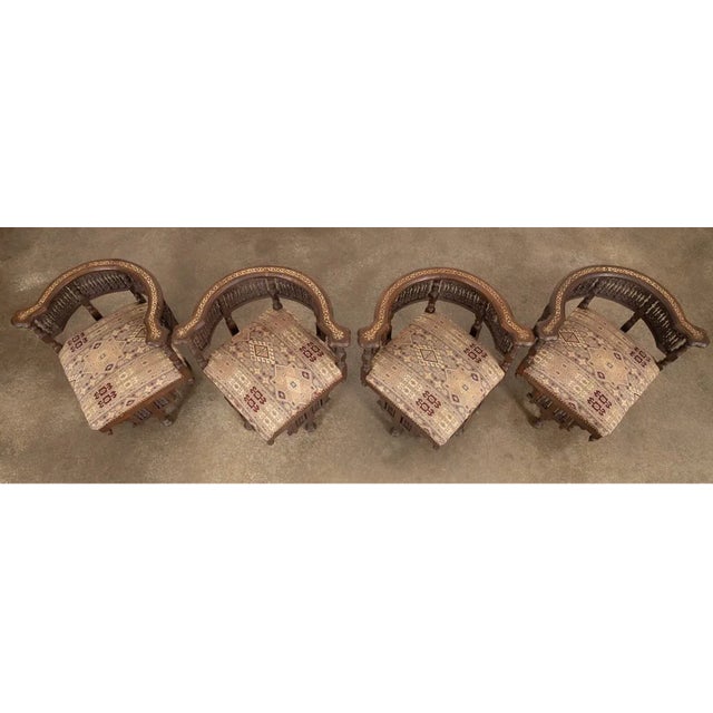 Early 20th Century Syrian Mop Inlaid Corner Chairs- Set of 4 For Sale - Image 4 of 6