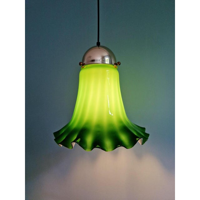Gold Pendant Light in Scalloped Green Opaline Glass from Peill & Putzler, 1970s For Sale - Image 8 of 17