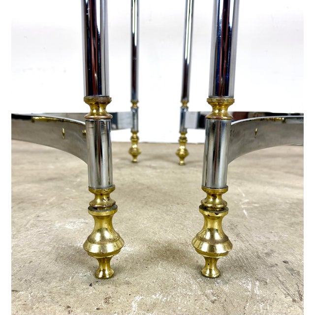 Vintage Mid 20th Century Hollywood Regency Brass, Chrome & Glass Italian Side Tables—a Pair For Sale In New York - Image 6 of 12