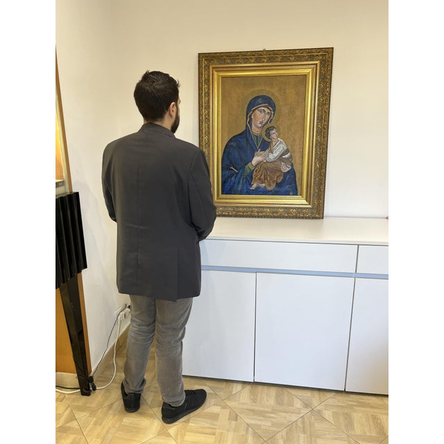 Painted icon depicting Notre Dame du Perpétuel Secours, oil on jute canvas, 1960s. Beautiful representation of the Madonna...