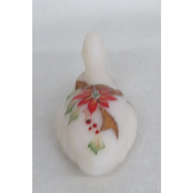 Fenton Art Glass Company Fenton Satin Glass Hand Painted Poinsettia Duck Christmas For Sale - Image 4 of 13