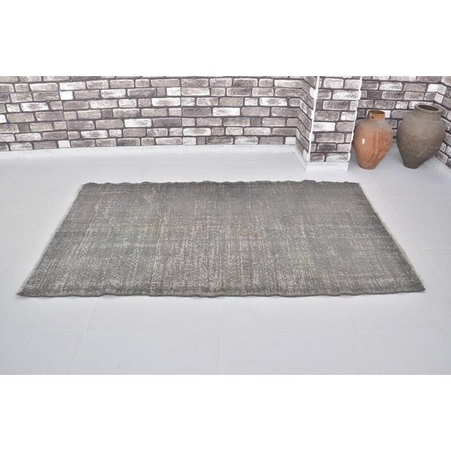 Vintage Distressed Overdyed Turkish Rug in Muted Charcoal Grey For Sale - Image 10 of 10