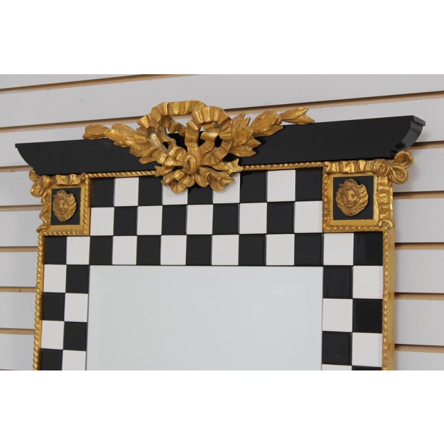 Traditional Carvers Guild Whimsical Black & White Checkered Tile Mirror For Sale - Image 3 of 11