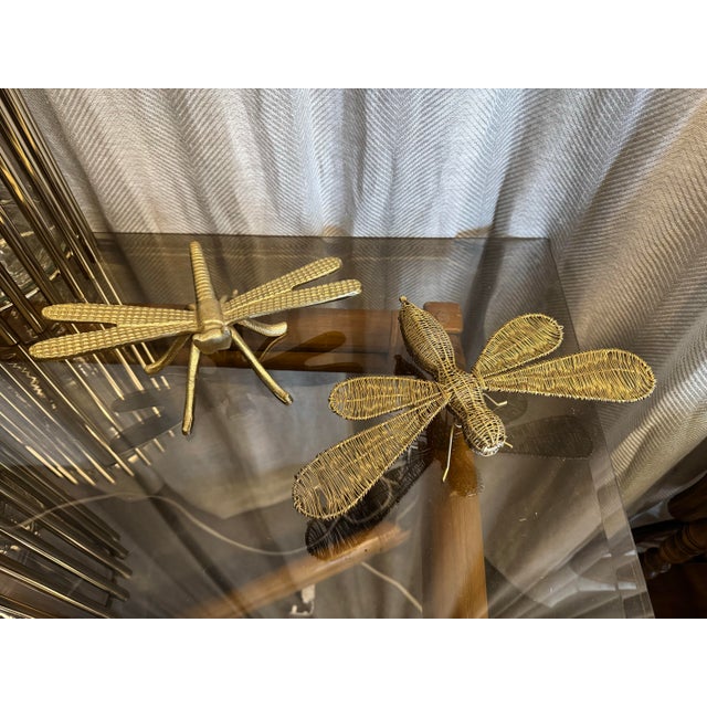 Pair of brass finish metal dragonflies figurines decorative object, book topper, paper weight. No maker’s marks.