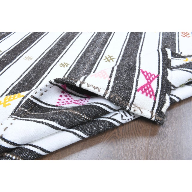 Vintage Turkish Oushak Handmade Wool Cotton White Kilim Area Rug For Sale - Image 10 of 11