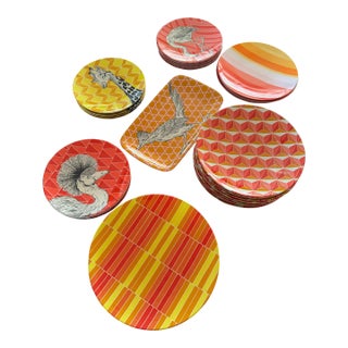 West Elm Melamine Plates With Colorful Geometric Prints & Animal Illustrations by Artist Rachel Kozlowski From 2013 Collaboration - Set of 35 For Sale