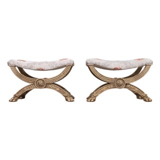 Pair of Italian Neoclassical Style Silvered Curule Bench Seats For Sale
