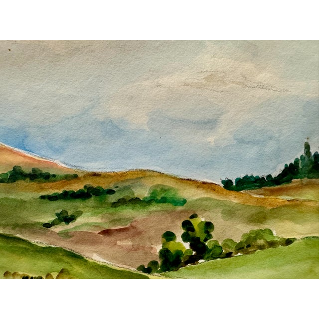 Rustic Henry Emil Salloch Original Watercolor on Paper Pastoral Green Hills, 1942. For Sale - Image 3 of 6