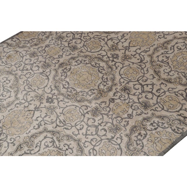 Rug & Kilim Rug & Kilim’s Classic Style Rug With Gray, Beige and Gold Floral Medallions For Sale - Image 4 of 7