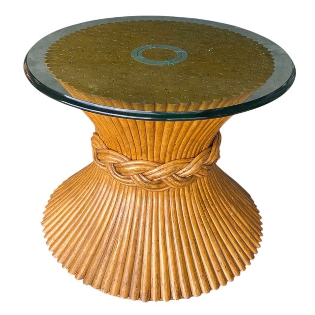 Mid-Century Modern Vintage Gabriella Crespi Style Pencil Reed & Rattan Hourglass Side Table For Sale - Image 3 of 11
