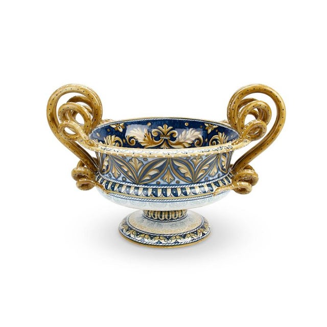 Antique blue, cerium oxide, golden yellow giglio vase by deblona dimensions: w 42 x d 30 x h 27 cm. Materials: ceramic....