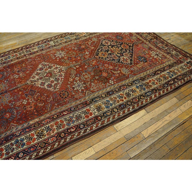 1890s Red Medallion Antique Persian Ghashghaie Carpet 5'6" X 11' Knotted Wool Rug Runner For Sale - Image 9 of 11