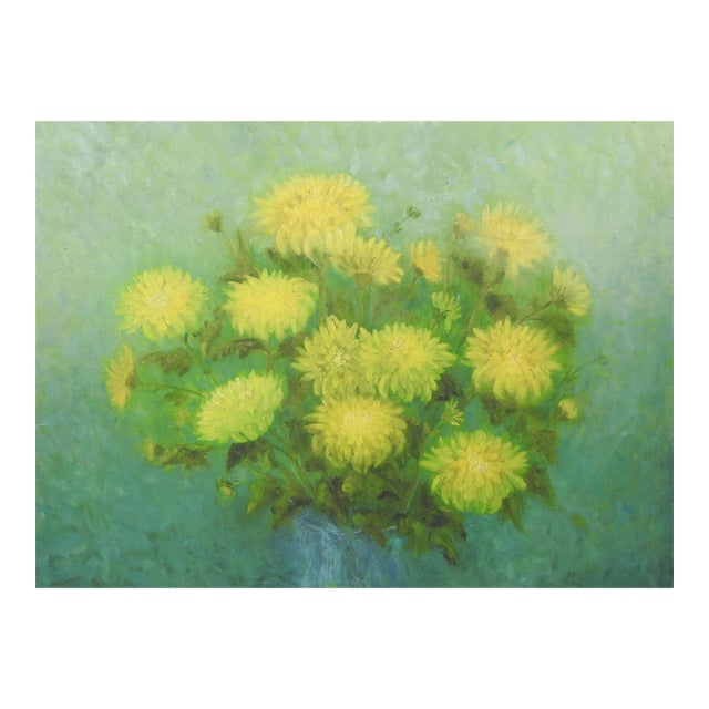 Mid 20th Century Yellow Mums Still Life Painting For Sale