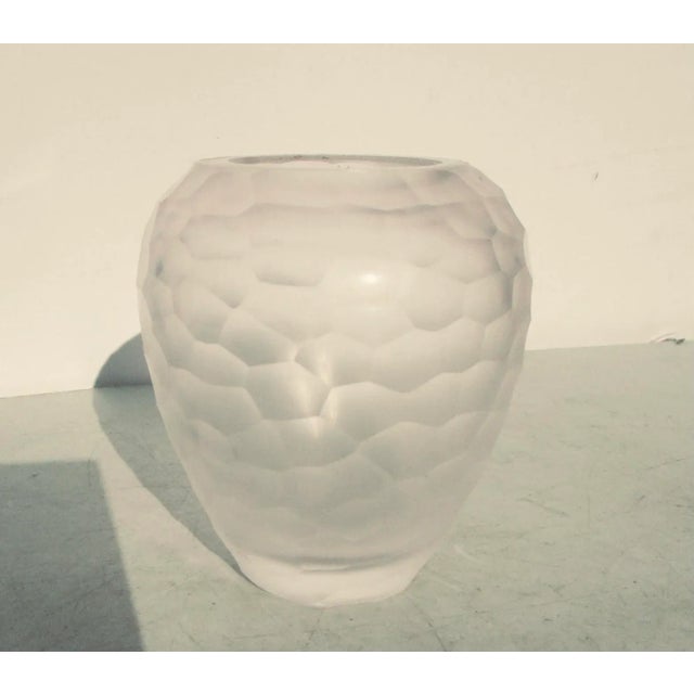 Modern Vintage Hand-Carved & Faceted Pink Glass Vase For Sale - Image 3 of 7