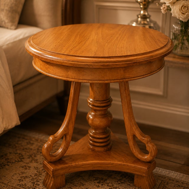 Almond Handmade Wooden Side Table With Glass Top, Carved Wood End Table, Luxury Bedside Table, Vintage Accent Table, Solid Wood Nightstand Decor For Sale - Image 8 of 9