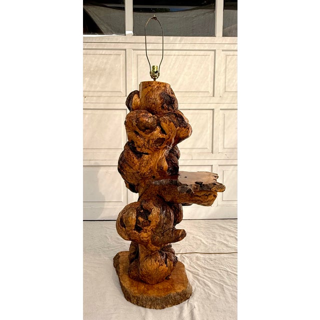 Wood 1960s One-of-a-Kind Artist-Made Burl Wood Floor Lamp With Live Edge Display Shelves For Sale - Image 7 of 12