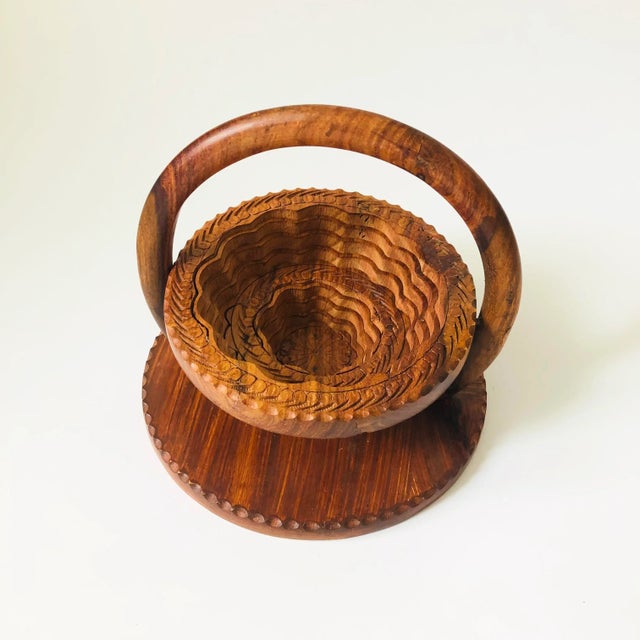 Boho Chic Folding Carved Wood Bowl For Sale - Image 3 of 9