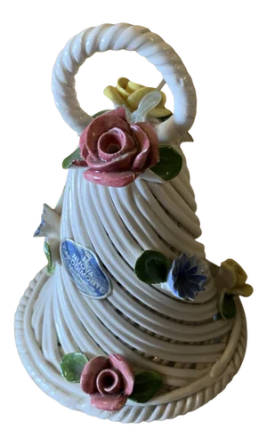 1980s Capodimonte Basketweave Porcelain Bell