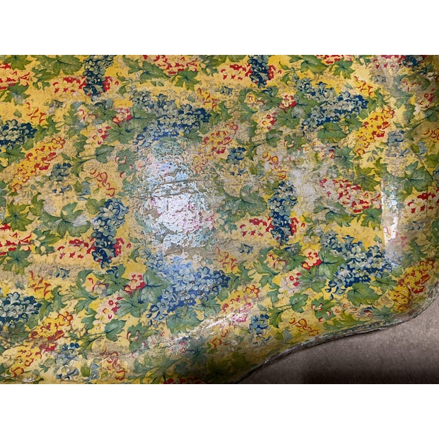 Mid-Century Modern Vintage Mid-Century Japanese Floral Decoupage Scalloped Bar Tray – Alcohol Proof For Sale - Image 3 of 3