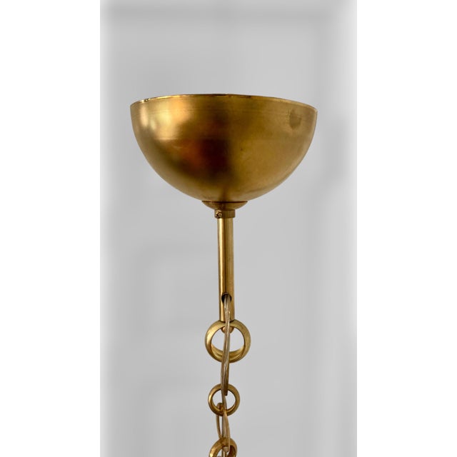 Italian Handblown Faux Alabaster Glass Pendant Lamp With Brass Chain and Fittings For Sale - Image 15 of 16