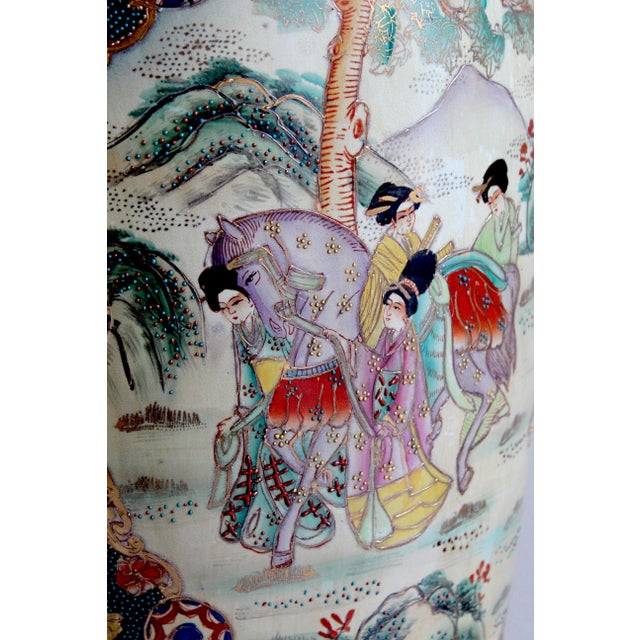 Monumental 50.5" Chinese Export Royal Satsuma-Style Palace Floor Vase With Wooden Stand For Sale - Image 18 of 18