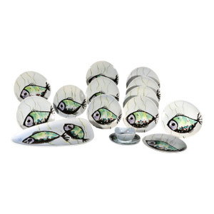 Vintage French Faience Service Decorated With Fish, Manufacture De Faïence De Quimper