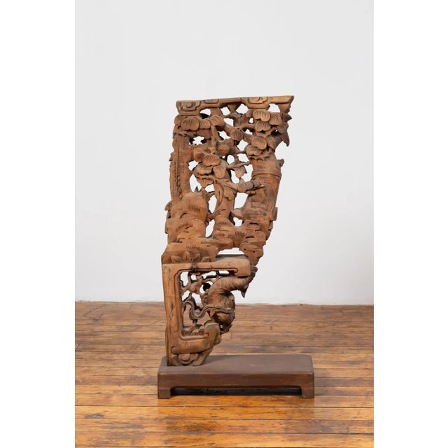 Chinese Shanxi 1840s Hand Carved Wooden Corbel with Deities Mounted on Base For Sale - Image 12 of 13