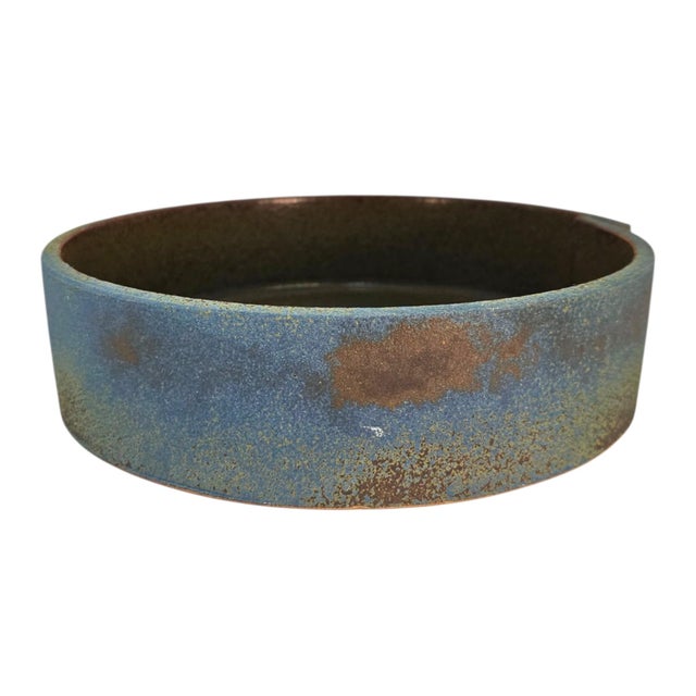Contemporary Late 20th Century Japanese Stoneware Ikebana Suiban With Variegated Glaze For Sale - Image 3 of 13