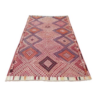 Vintage Wool Kilim Rug Boho Handmade - 70"x115" For Sale