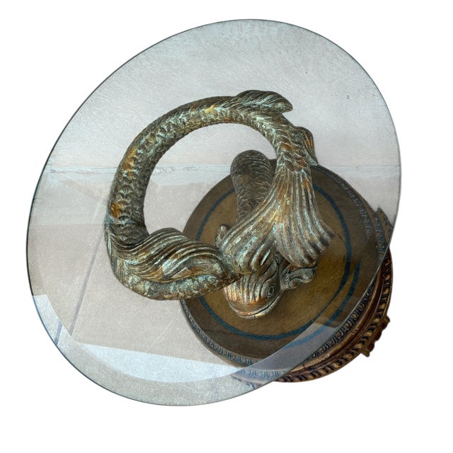 1990s Dolphin Koi Baroque Side End Table Serpent Gold Gilt Pedestal With Drawer For Sale - Image 10 of 18