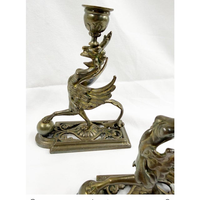 Early 19th Century Neo Classical Brass Chimera Candle Sticks For Sale - Image 9 of 12