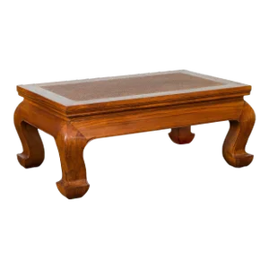 Mid 19th Century Chinese Shanxi Province Qing Dynasty Elmwood & Woven Rattan Top Coffee Table
