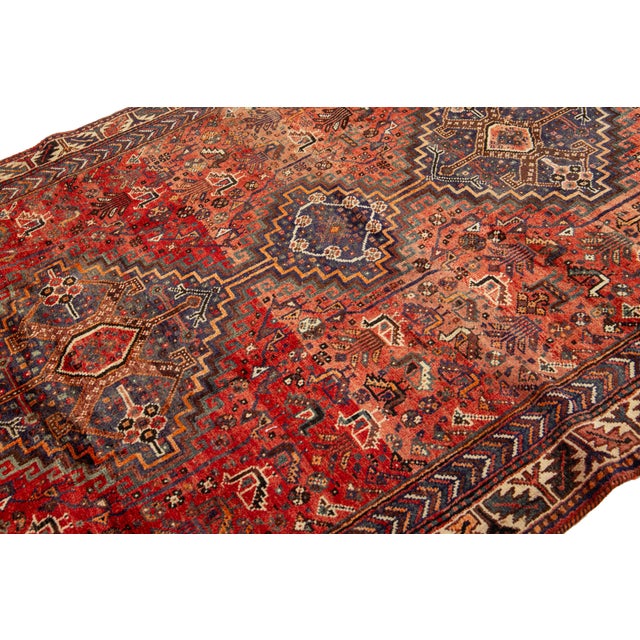 Tribal Designed Vintage Persian Handmade Wool Rug in Red For Sale In New York - Image 6 of 9