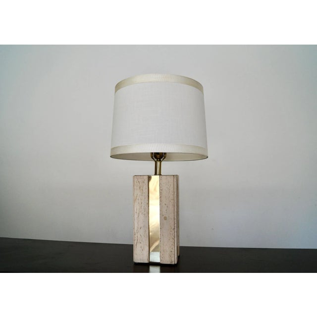 1970's Hollywood Regency Italian Travertine & Brass Table Lamp For Sale - Image 13 of 13