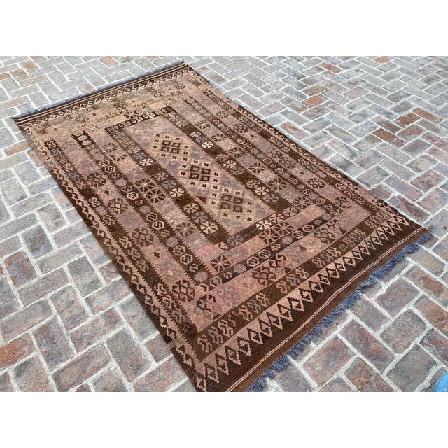 2000 - 2009 Vintage Afghan Handwoven Sheep Wool Kilim Rug For Sale - Image 5 of 11