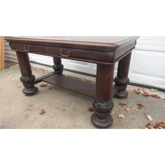 1940s Oak Library Console Table Amazing Mission For Sale - Image 4 of 12