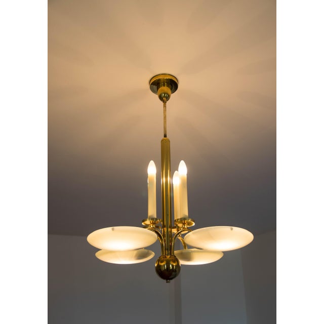 Art Deco Brass and Glass Chandelier, 1930s For Sale - Image 3 of 16