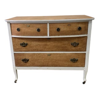 Vintage Curved Front Dresser – Solid Wood With Original Hardware For Sale