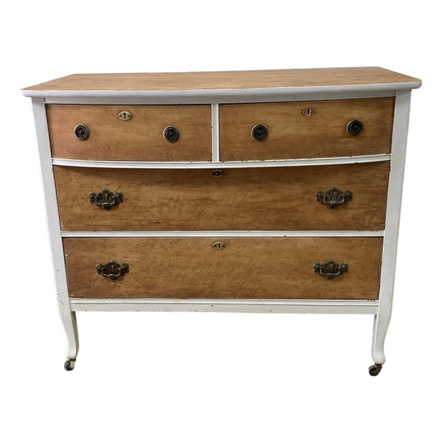 Vintage Curved Front Dresser – Solid Wood With Original Hardware For Sale