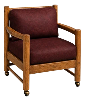 Vintage Architectural Solid Oak Lodge Lounge Chairs With Brass Casters — Set of Four