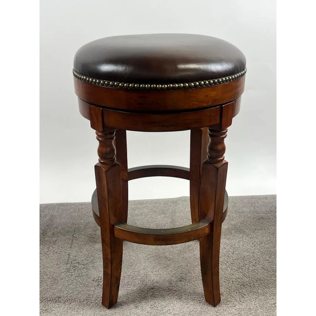 Vintage Traditional Style Frontgate Studded Leather Swivel Stool, a Set of 3 For Sale In New York - Image 6 of 16