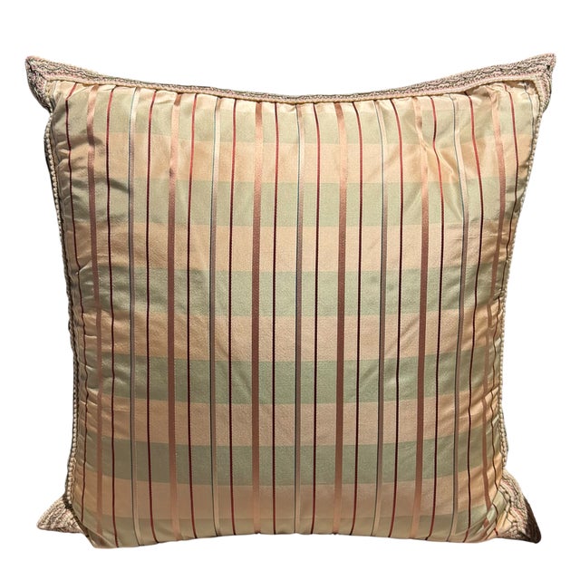 Brunschwig & Fils Brunschwic & Fils Plaid Silk Stripe Designer Down Pillow For Sale - Image 4 of 7