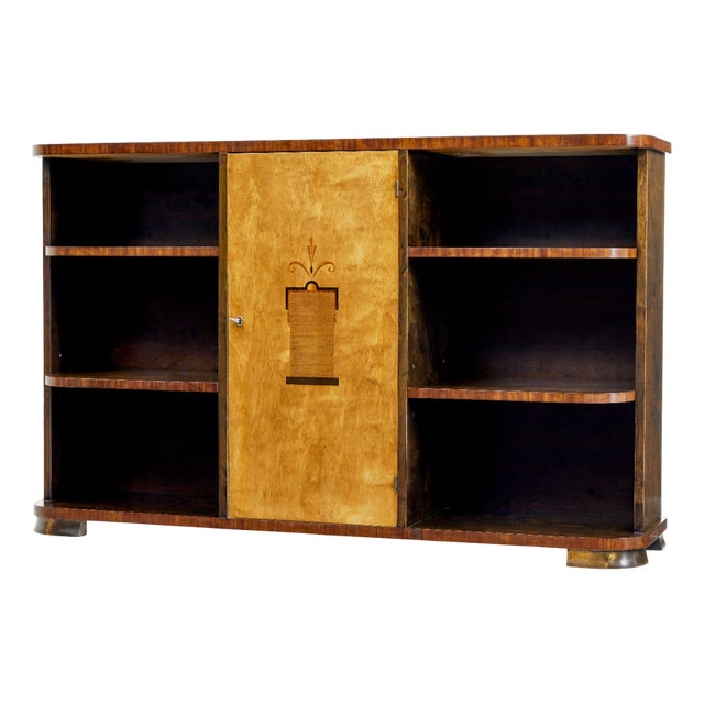 Vintage Scandinavian Birch Inlaid Open Bookcase, 1950 For Sale