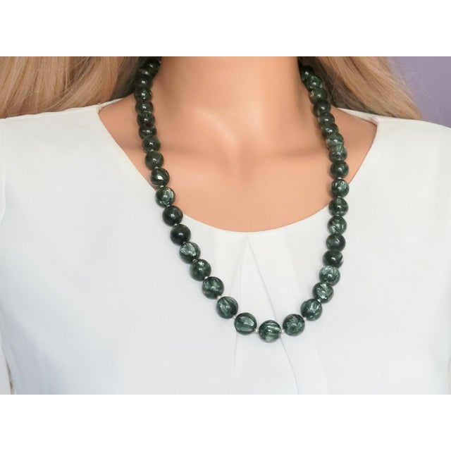 2020s Natural Seraphinite & Freshwater Pearl Necklace, Sterling Silver Seraphinite Clasp, Statement Gemstone Necklace For Sale - Image 5 of 7